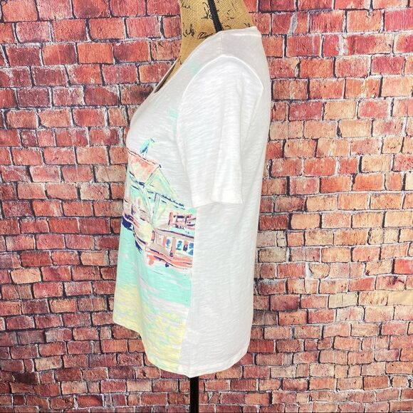 Coral Bay Lake Dock Painting Slub Knit Tee White Multi S - Picture 2 of 9